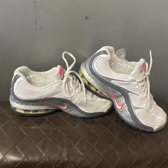 Nike Shoes - Nike White and Gray Mesh Sneakers with Pink Swoosh